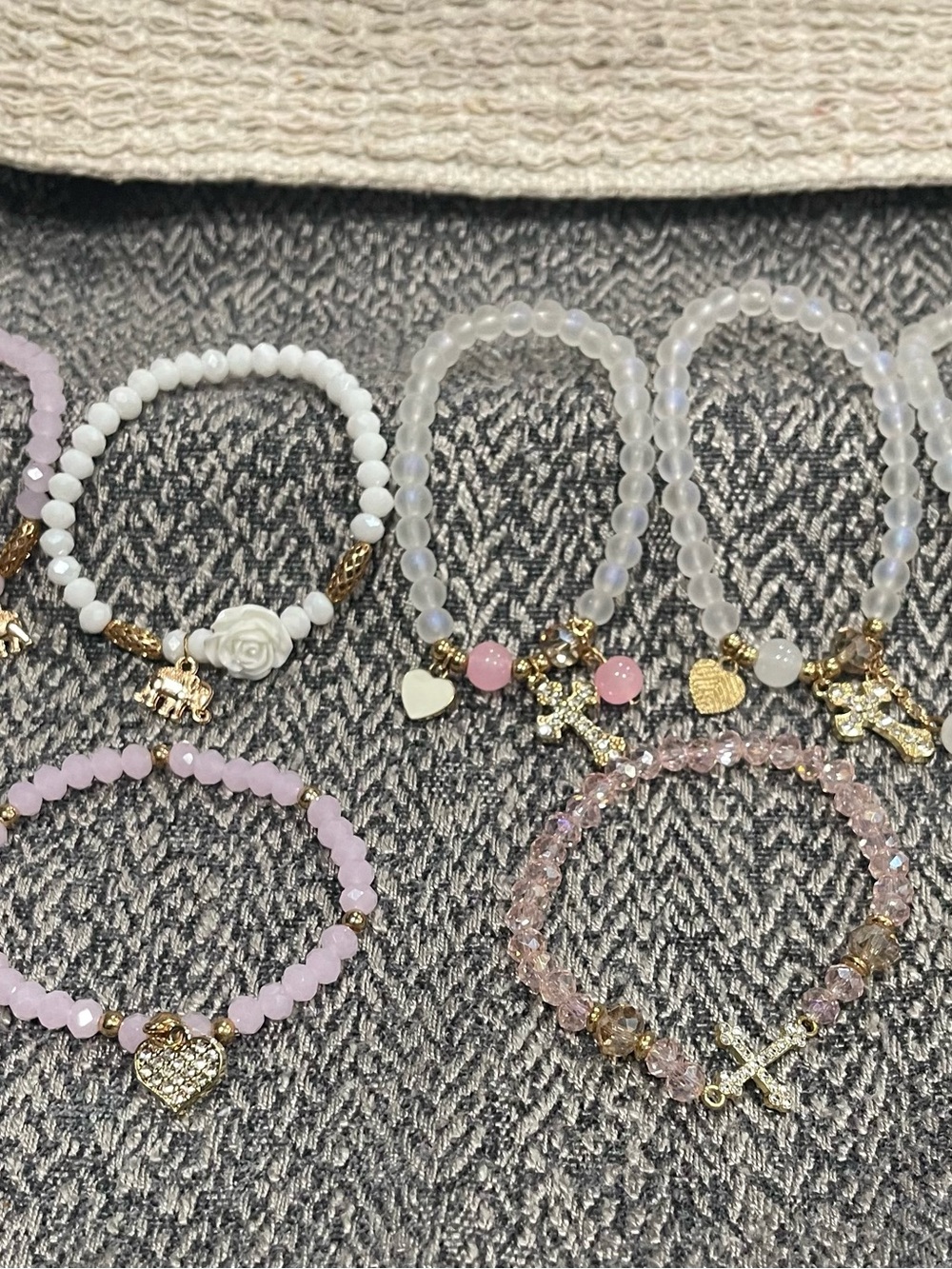 Bundle of 7 Glass Beaded Charm Bracelets